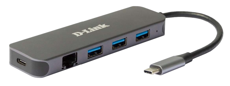 D-Link DUB-2334 5-in-1 USB-C Hub with Gigabit Ethernet and power