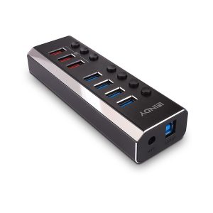 Hub Lindy 7x porturi USB 3.0,dintre care 3x porturi USB